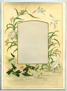Colorful Photo Album Page 205x280mm for Cabinet Card Egret Birds Water Lily 1880