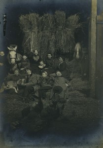 France Group resting in a Barn Horses Old Cabinet Card Photo 1900