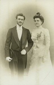 France Paris couple posing portrait wedding? Old Cabinet Card Photo Voisin 1900