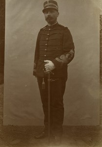 France Military Man in Uniform posing with Sword Old Cabinet Card Photo 1900 #1
