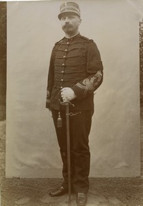 France Military Man in Uniform posing with Sword Old Cabinet Card Photo 1900 #2