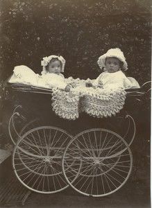 France Toddlers children in a pram Old Cabinet Card Photo 1900