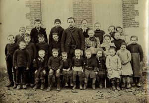 France Nord Pas de Calais Young School children group & Teacher Old Photo 1900