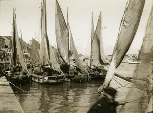 France Sète Bateaux dans le Port Ancienne Photo 1931