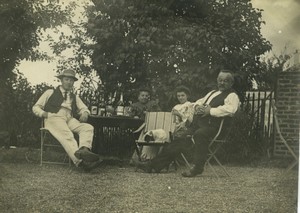 France Group posing Outside with drinks dog Old Photo 1910 #2