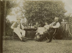 France Group posing Outside with drinks dog Old Photo 1910 #3