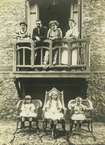 France Group Parents on Balcony Children in nice Chairs Old Photo 1910