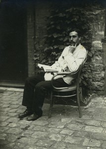 France Man sat Outside Reading Old Photo 1910