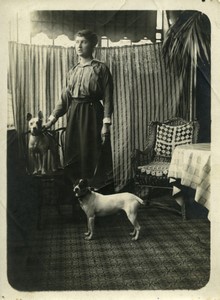 France Young woman and her dogs Old Photo 1910