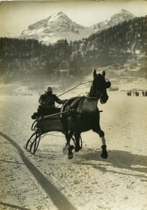 Switzerland Horse racing snow sled Old Photo Jean Gaberell 1900