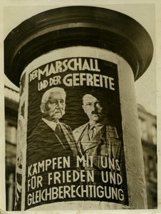 Germany Elections poster Hindenburg Hitler Old Photo 1933