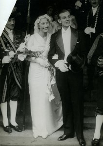 Mariage Mlle Gaiffier d'Hestroy & Comte Victurnin de Mortemart  Old Photo 1930