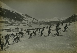 Switzerland Davos Winter Sport Boys Cross country Ski Old Photo Gaberell 1920