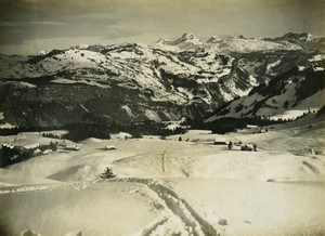 Switzerland Winter scene Glärnisch Druesberg Old Photo Gaberell 1920