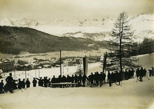 Suisse pres de Davos ou St Moritz? Sports d'hiver Ski ancienne photo Gaberell 1920