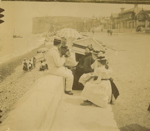 France Dieppe? Front de Mer Promeneurs Falaise ancienne photo amateur 1910