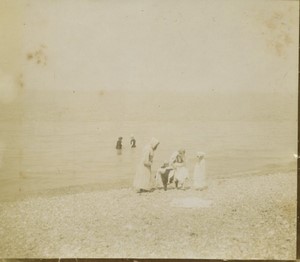 France Dieppe? Dimanche a la Plage Baigneurs ancienne photo amateur 1910