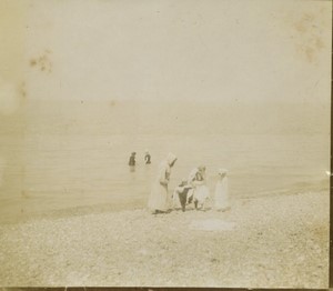 France Dieppe? Dimanche a la Plage Baigneurs ancienne photo amateur 1910