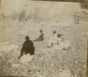 France Dieppe? Sunday at the Beach Sunshade Old amateur Photo 1910