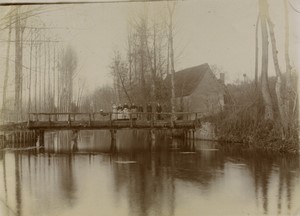 France near Maintenon? Eure river foot Bridge Old amateur Photo 1900
