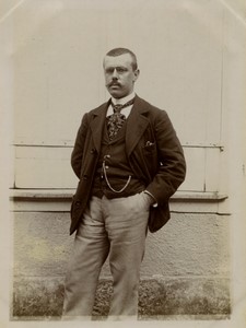 France Chartres Region Man Moustache Glasses Tie Old amateur Photo 1900