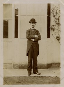 France Region de Chartres Homme Moustache Barbiche Chapeau melon ancienne photo amateur 1900