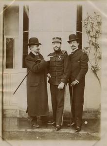 France Chartres Region 3 Men 1 in Military Uniform Bowler Hat Old Photo 1900