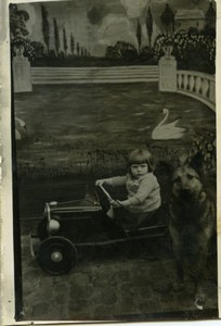 France Boy posing in pedal car in studio old Photo 1930