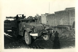 USA? Armored Military Half Track Truck Old Snapshot Photo 1950