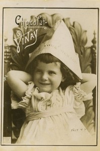 France Chocolat Vinay Toddler Newspaper hat Old Chromo Photo Falk 1890's