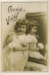 France Chocolat Vinay Young Girl Toothbrush Old Chromo Photo Falk 1890's