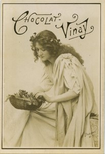 France Chocolat Vinay Young woman & harvest Old Chromo Photo Sarony 1890's