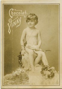 France Chocolat Vinay Boy as Cupid Old Chromo Photo Brasch 1890's