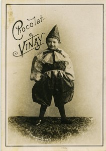 France Chocolat Vinay Young Boy Pierrot Costume Chromo Photo Scharwachter 1890's