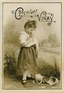 France Chocolat Vinay Young girl Broken Jug Old Chromo Photo Kisbusch 1890's