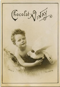 France Chocolat Vinay Young Boy & Dove Old Chromo Photo Males 1890's