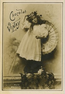 France Chocolat Vinay Young Girl Sunshade Old Chromo Photo Males 1890's