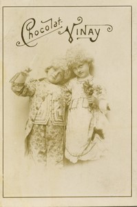 France Chocolat Vinay 2 Children in Period Costumes Old Chromo Photo 1890's