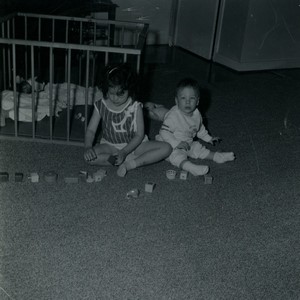 Belgium Toddlers Playing with Toys Old Small Snapshot Photo May 1964