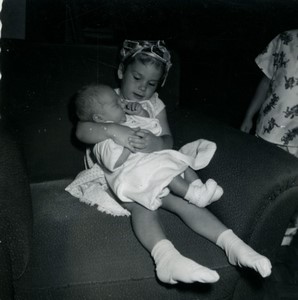 Belgium Little Girl holding Baby Old Small Snapshot Photo 1964
