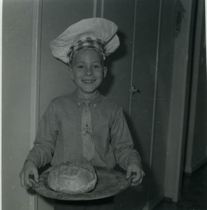 Belgium Proud Young Boy Baker Bread Old Small Snapshot Photo 1964