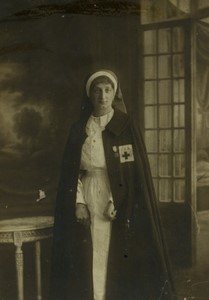 France Military Red Cross Nurse Old Cabinet Photo 1916