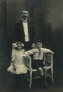 France Tourcoing Men with two children Old Cabinet Photo Carrette 1900