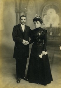 France Roubaix Couple Posing Old Cabinet Photo Planque 1900