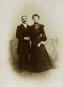 France Roubaix Couple Posing Old Cabinet Photo Olivier 1900