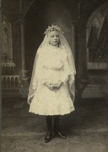 USA Philadelphie Girl First communion Old Cabinet Photo Vogelsang 1900