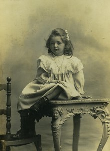 France Cambrai Little Girl Posing Old Cabinet Photo Caluyer 1900