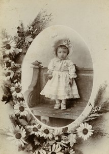 France Lille Little Girl on Bench Old Cabinet Photo Leroy 1900