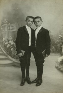 France Roubaix Two Boys Old Cabinet Photo Planque 1900