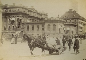 Sweden Stockholm Charles XII Square Horse Cart Old Photo 1890